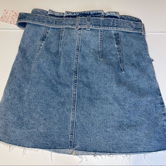 Free People Denim Blue Mini Skirt Button Fly Belted - Picture 10 of 10